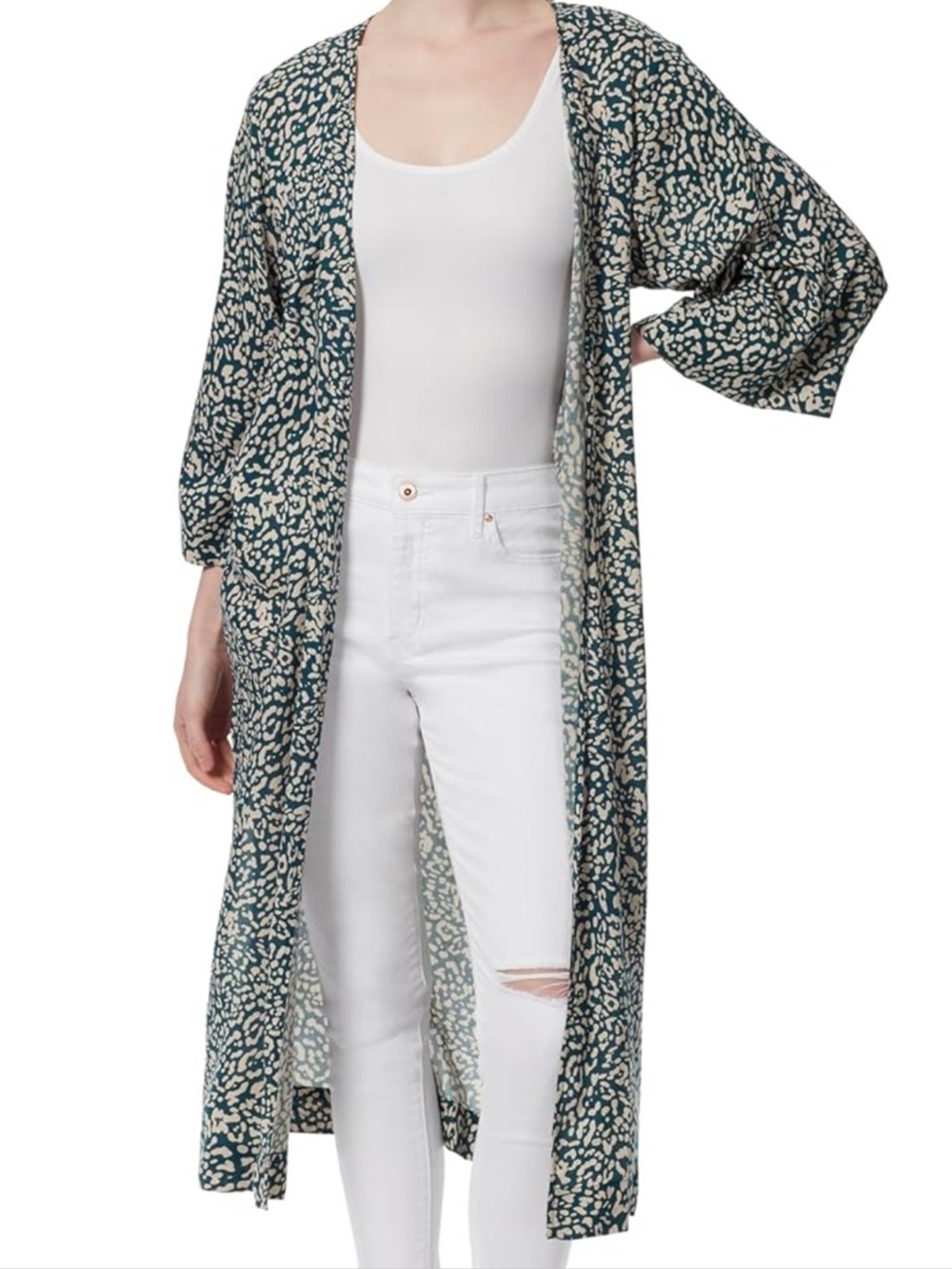 Jessica Simpson Deep Teal & Cream Animal Print Kimono Women’s Size XL